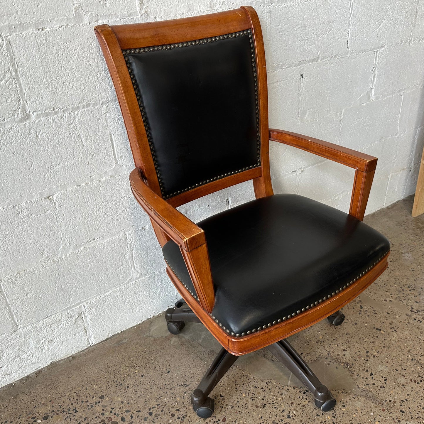 Wood and Black Leather Desk Chair