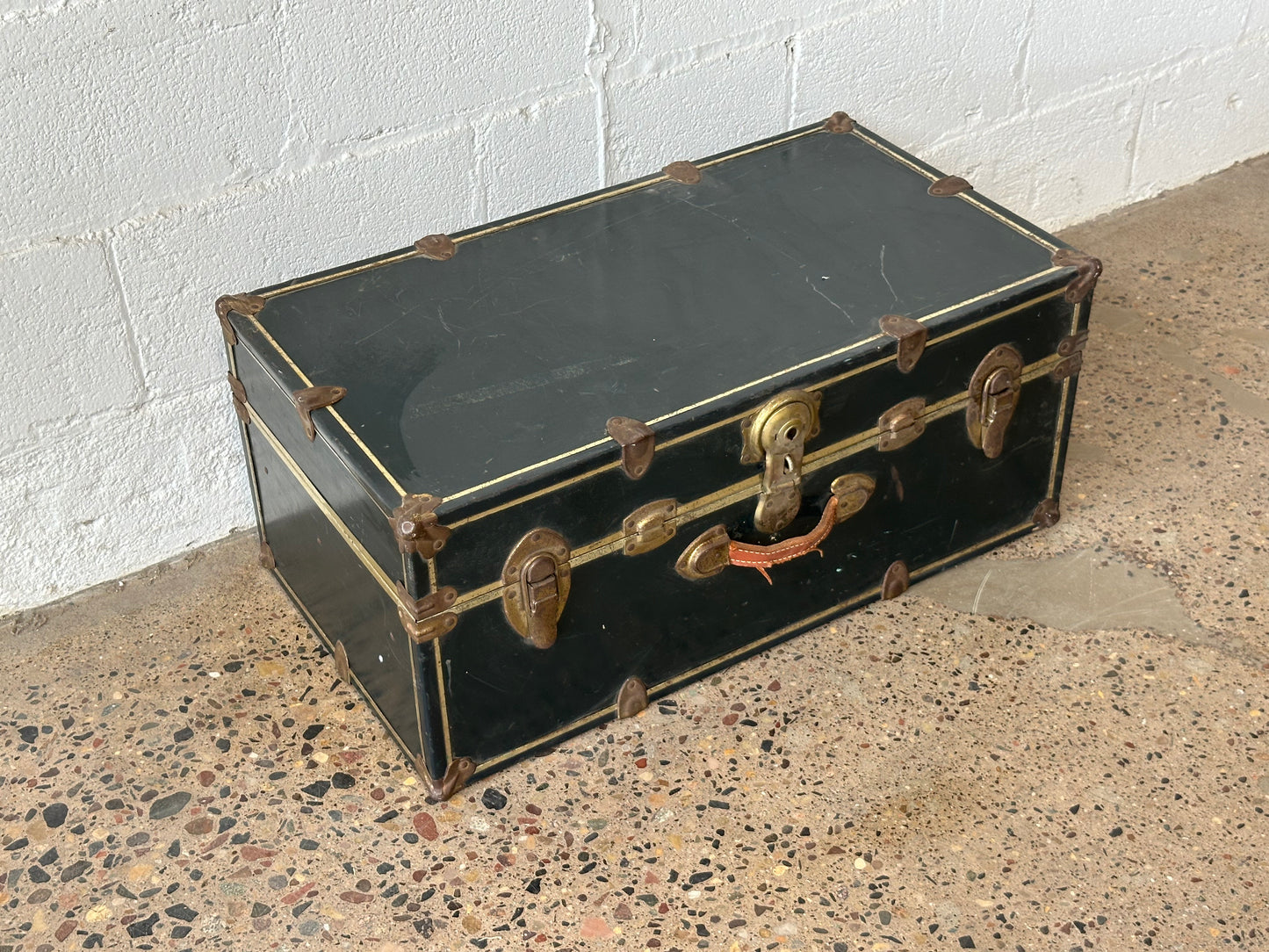 Charcoal and Brass Metal Trunk