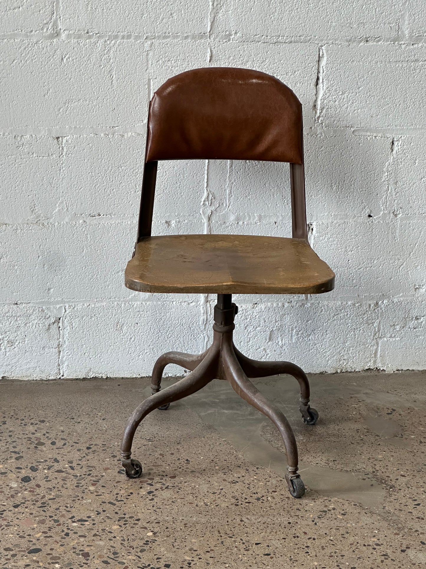 Vintage Metal Desk Chair with Tan Leather Back