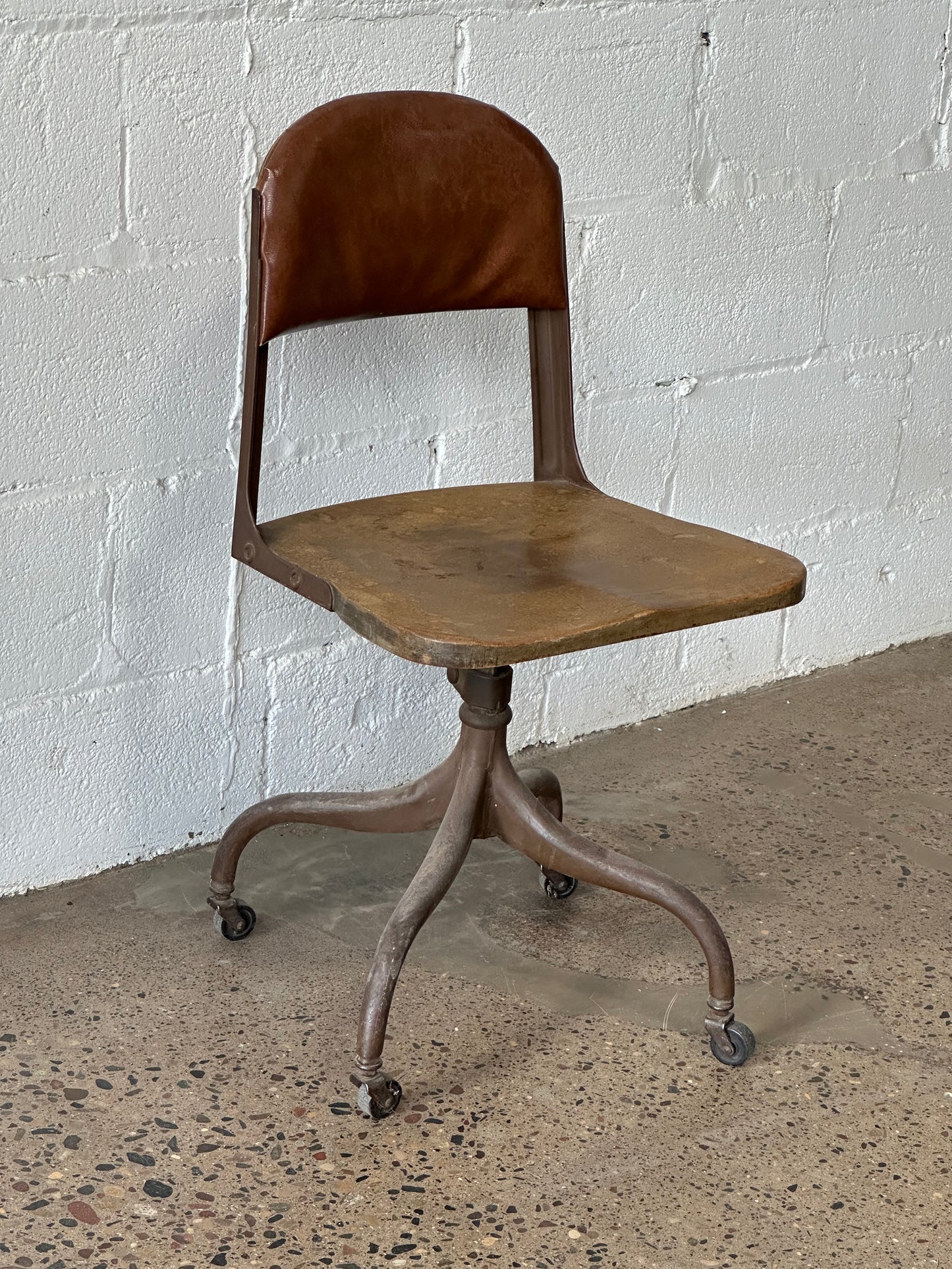 Vintage Metal Desk Chair with Tan Leather Back