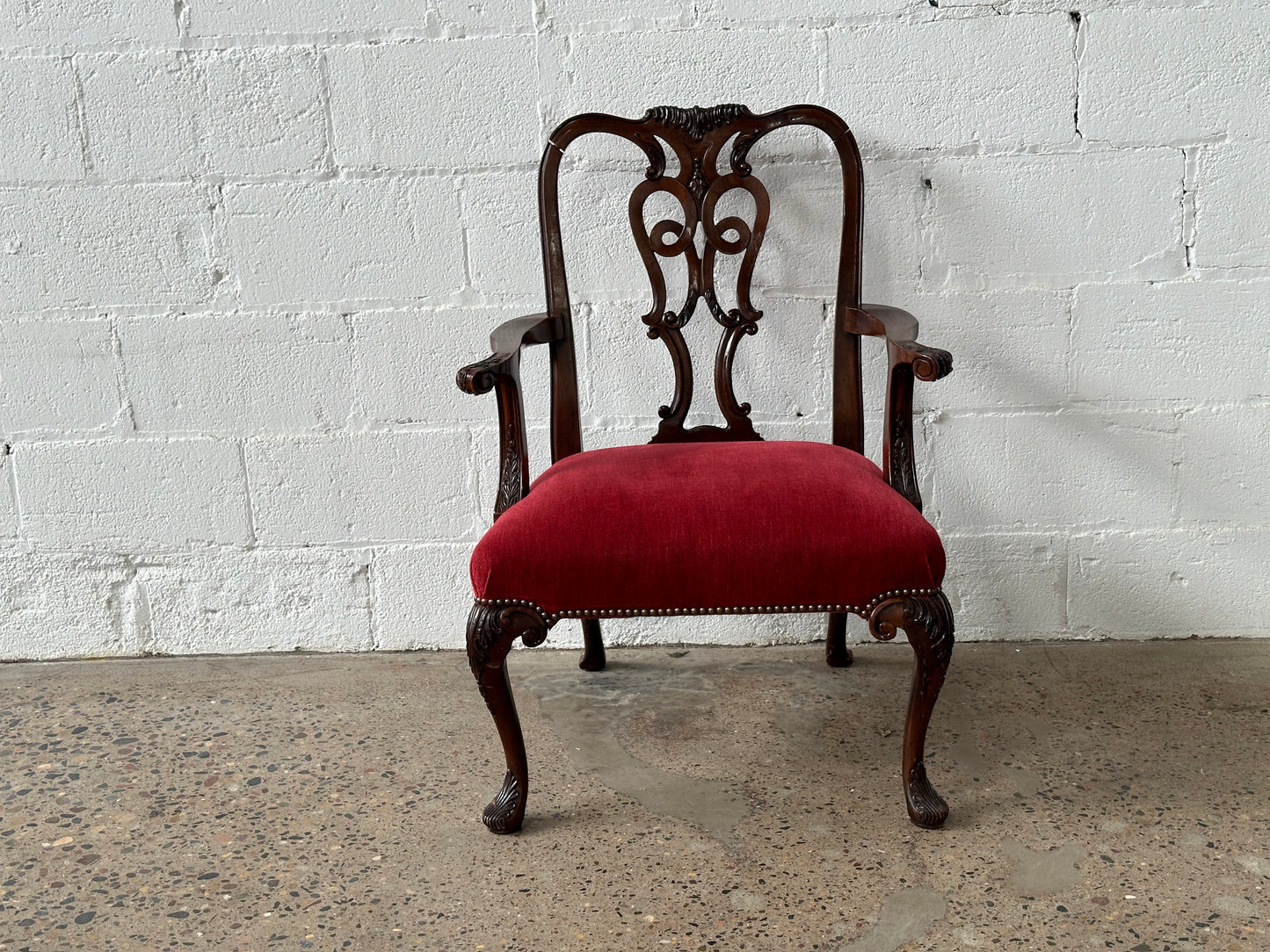 Carved Burgundy Velvet Chair