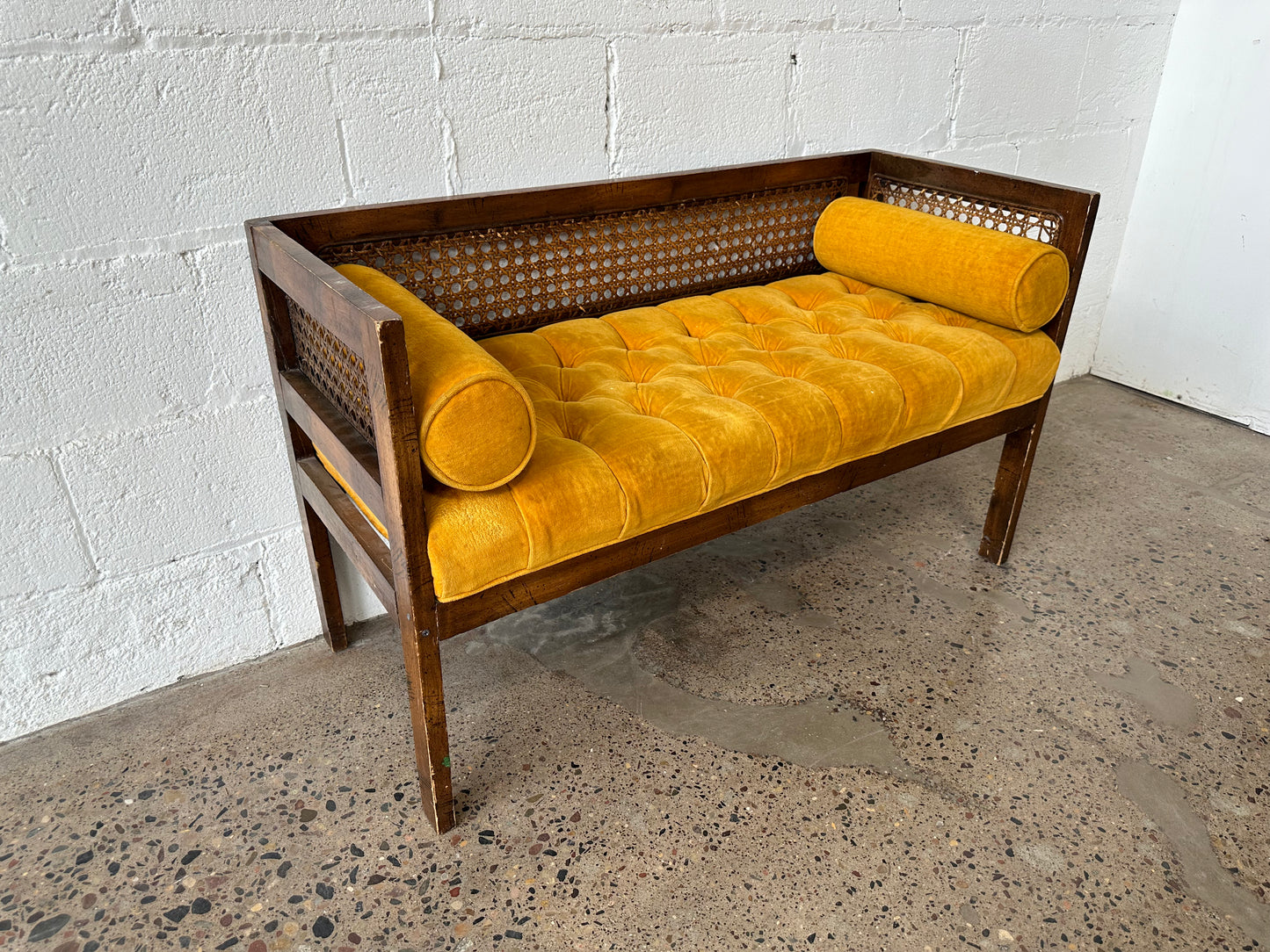 Mustard Wicker Bench