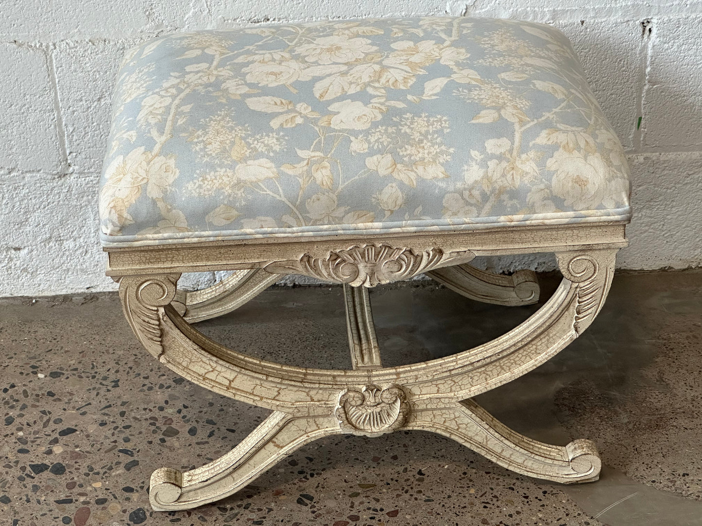 Ornate Ivory Curved Ottoman