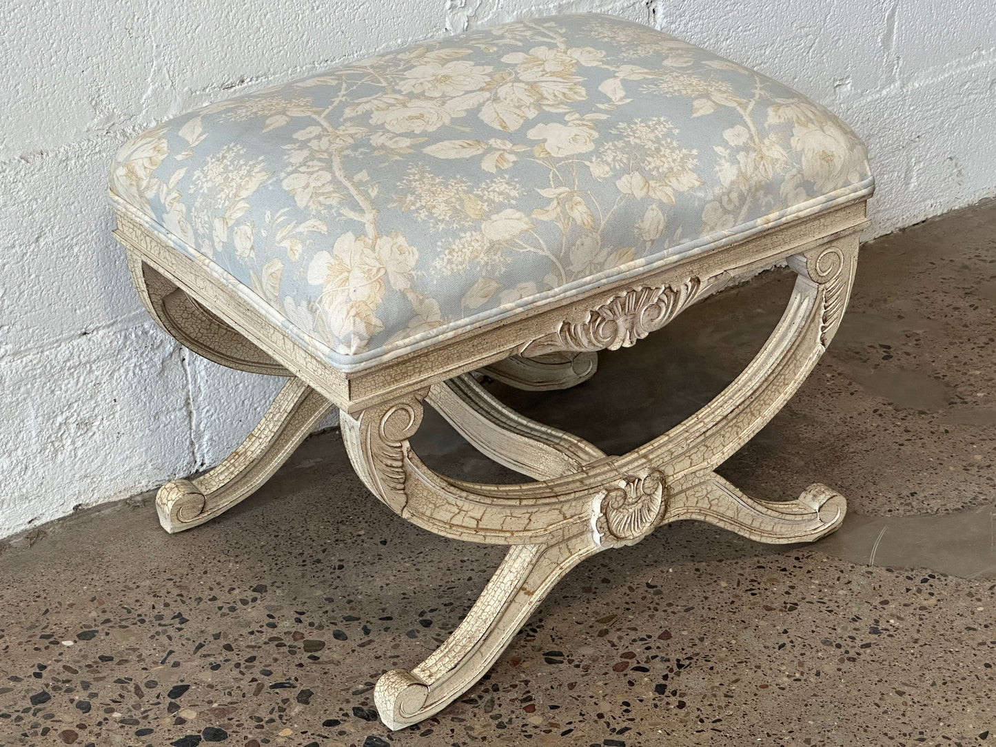 Ornate Ivory Curved Ottoman