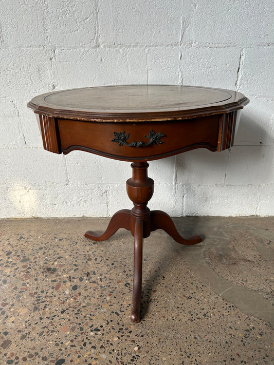 Leather Top Round Side Table