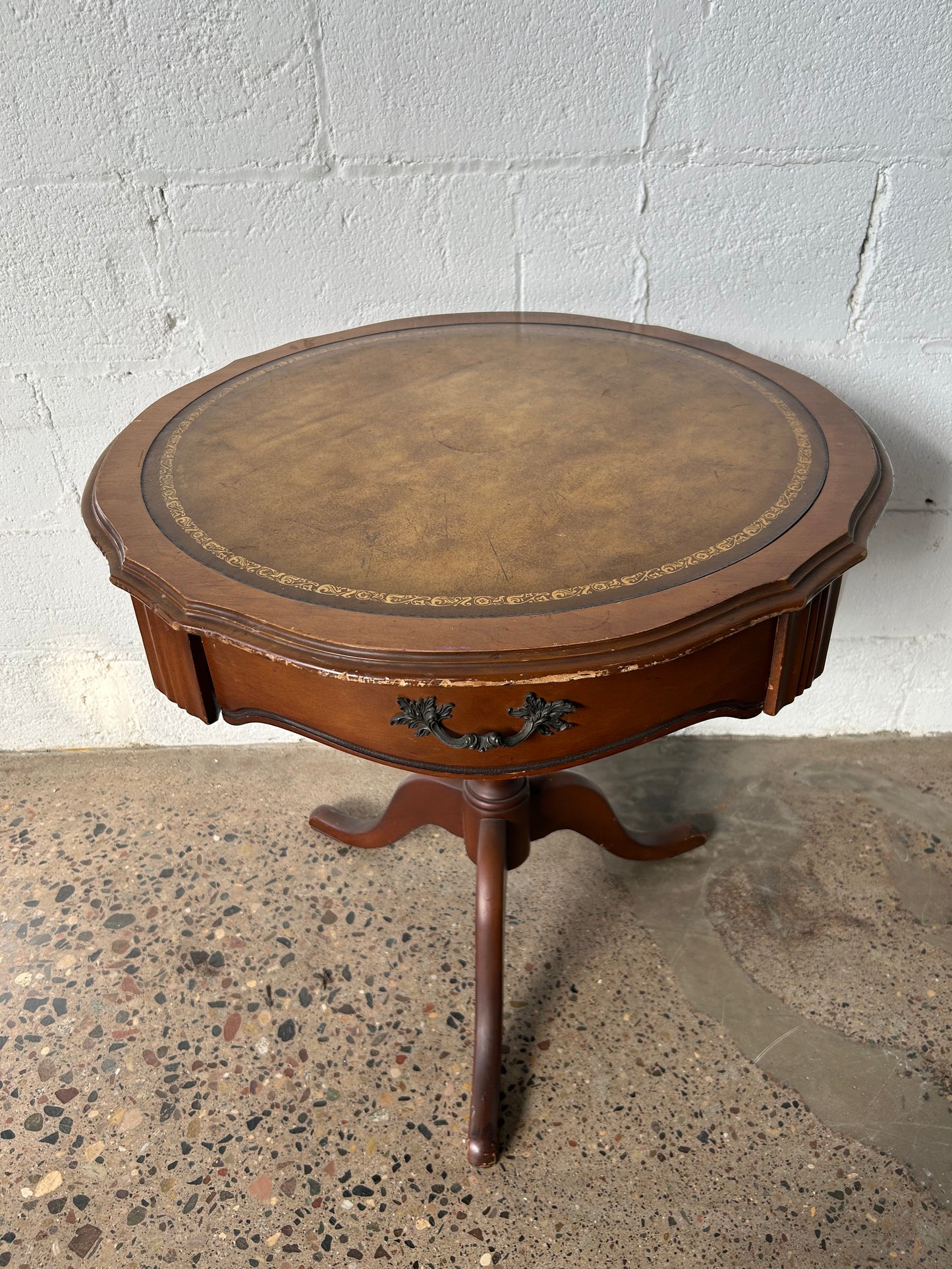 Leather Top Round Side Table