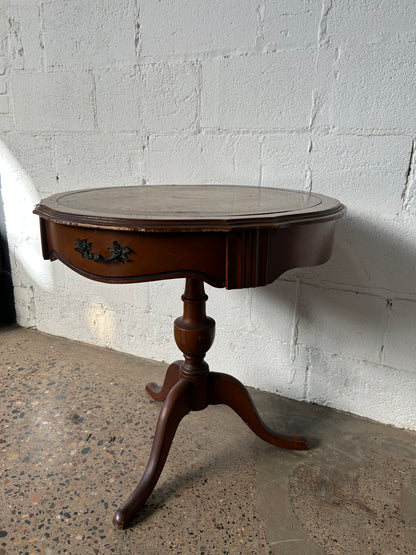 Leather Top Round Side Table