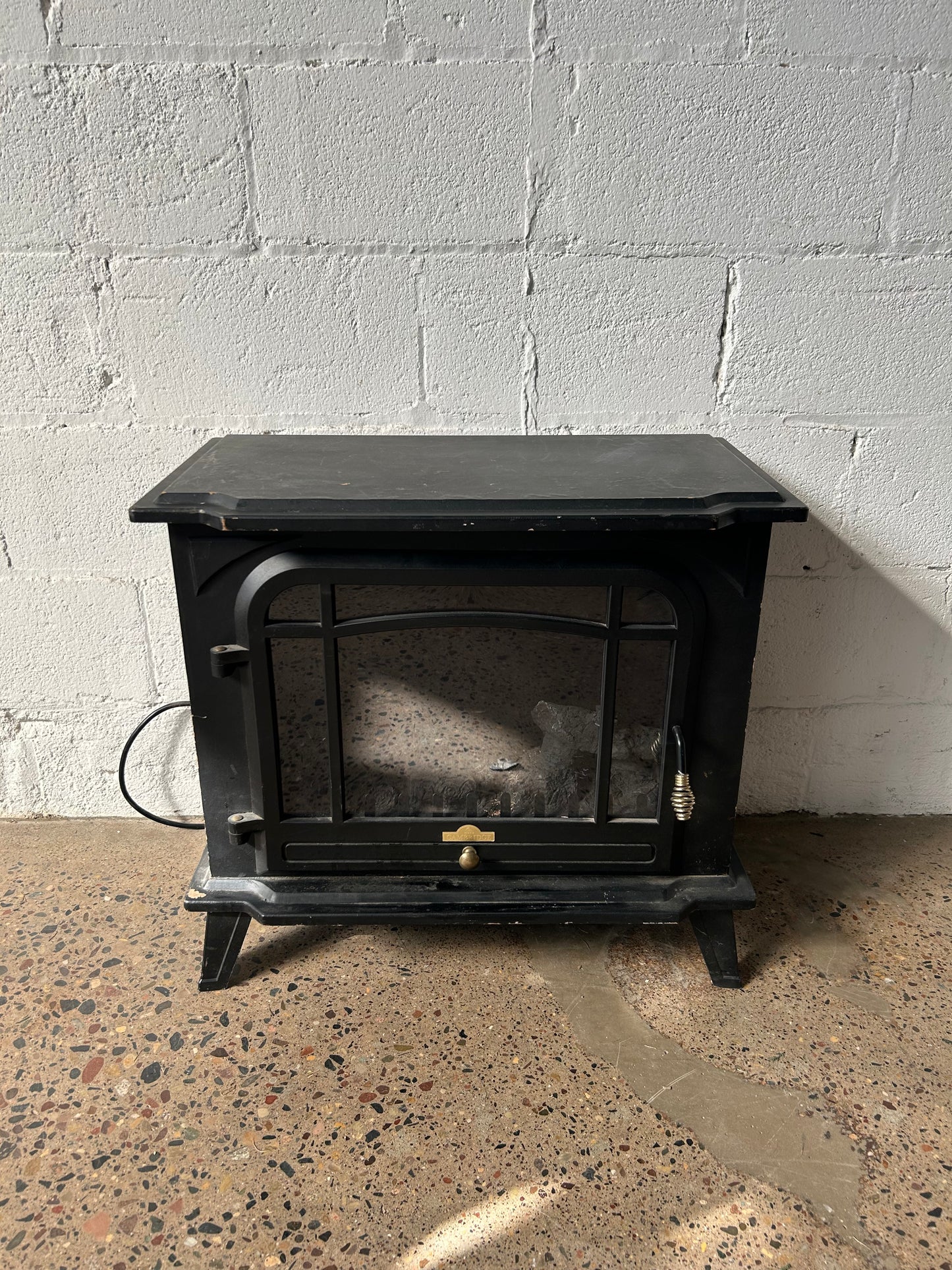 Black Faux Wood Burning Fireplace