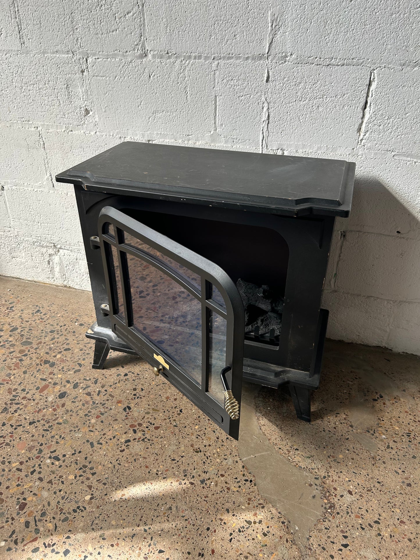 Black Faux Wood Burning Fireplace