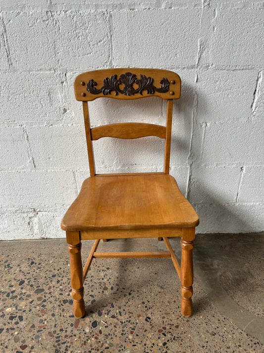 Light Wood Dining Chair with Carved Applique