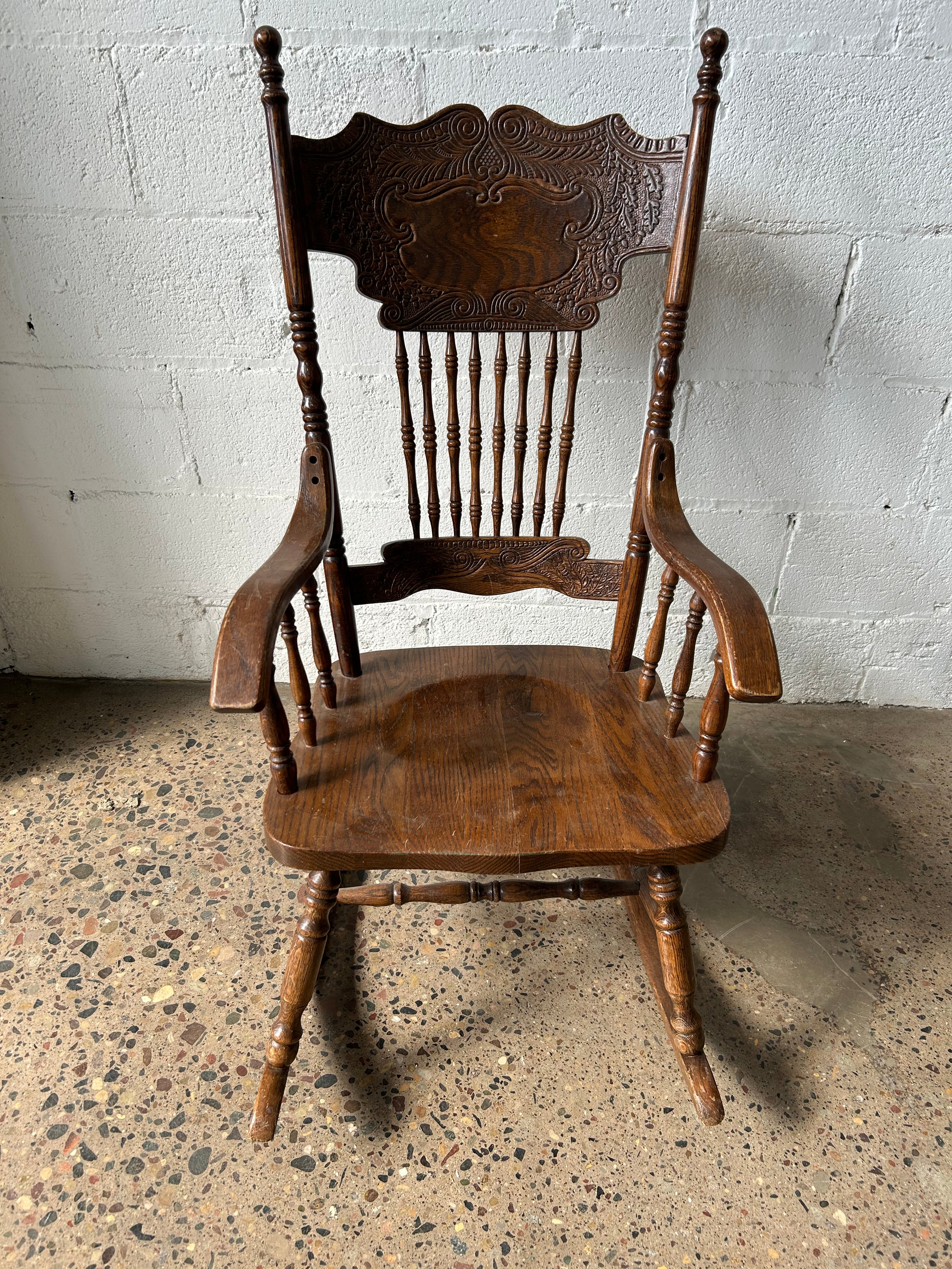 Carved Wooden Rocking Chair – Next Stage Rental and Market