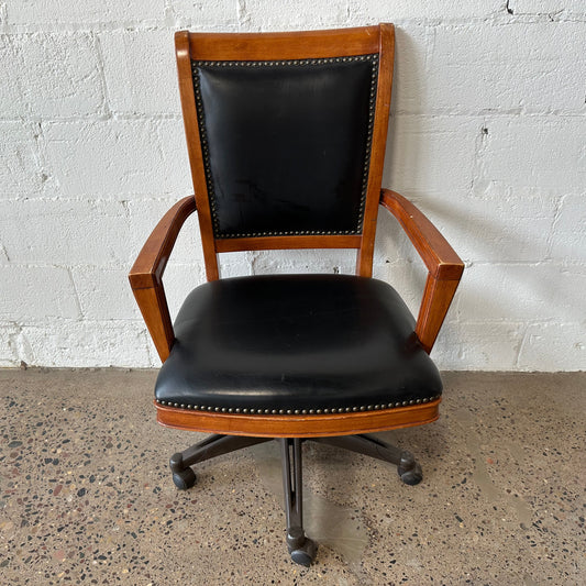 Wood and Black Leather Desk Chair