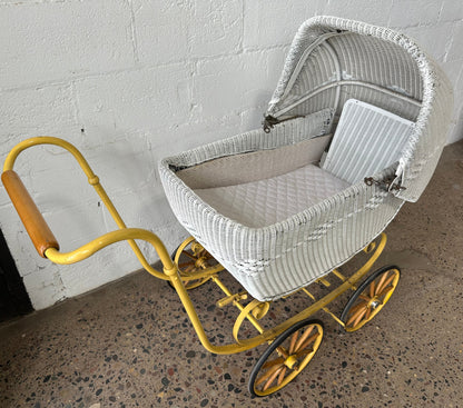 Yellow & White Wicker Pram
