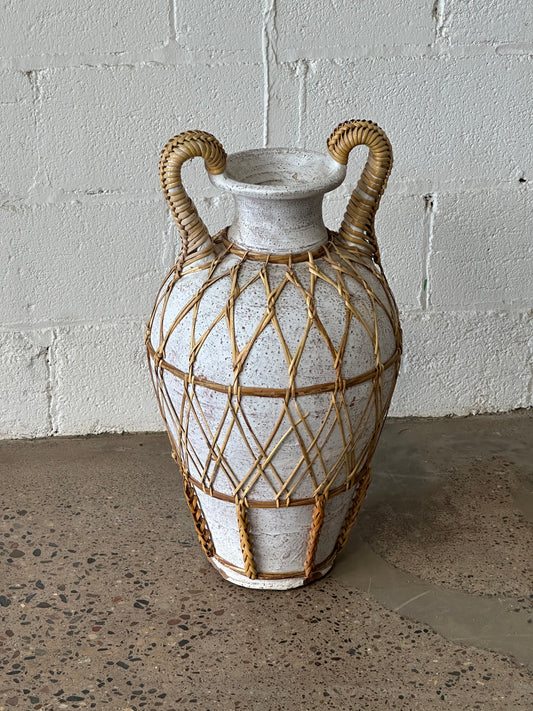 White Vase with Handles and Weaving