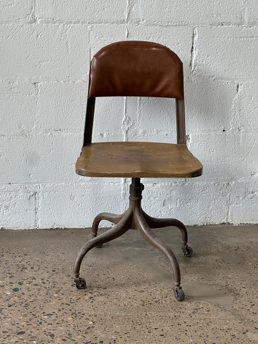 Vintage Metal Desk Chair with Tan Leather Back