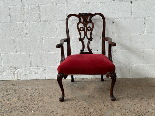Carved Burgundy Velvet Chair
