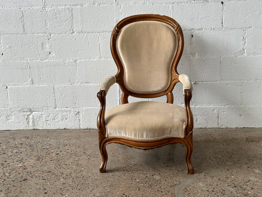 Dark Wood Cream Velvet Chair