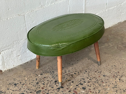 Carved Green Leather Oval Ottoman