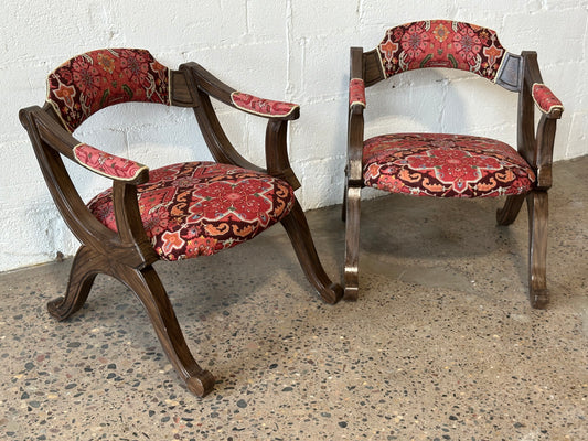 Red Brocade Tudor Chair- Pair